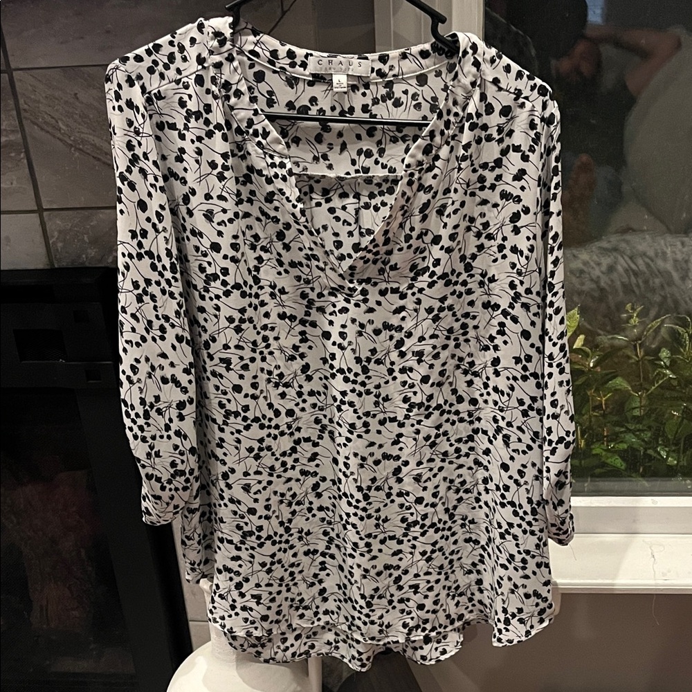 Chaus Black and White Floral Blouse